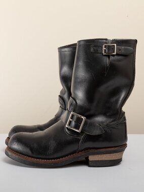 VTG Y2K Red Wing 2268 Leather Engineer Boots Size 7D Made in USA Steel Toe